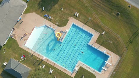 aerial drone view of swimming pool.