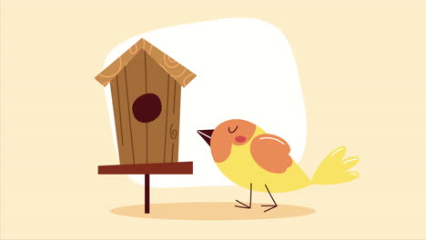 wooden birdhouse with bird animation