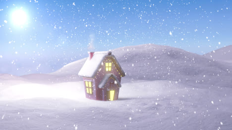 Animation-of-window-over-house-and-winter-landscape