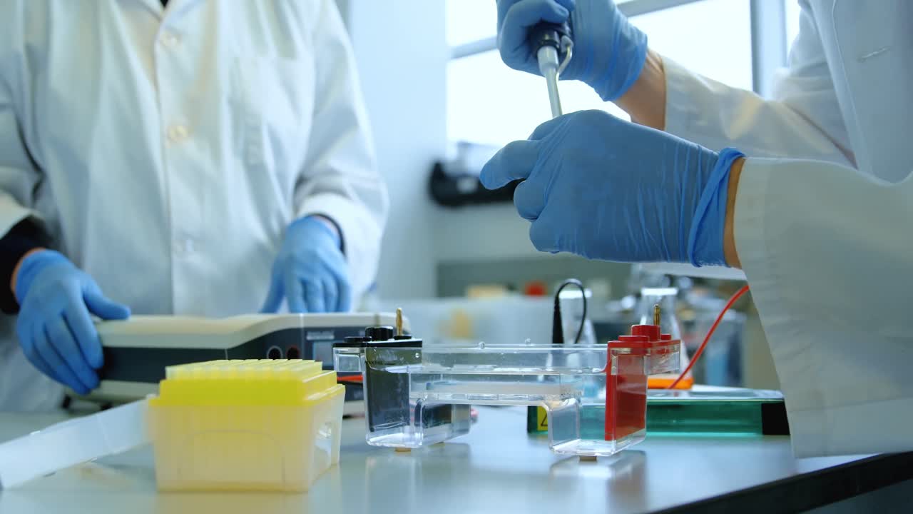 dos científicos experimentando en el laboratorio 4k