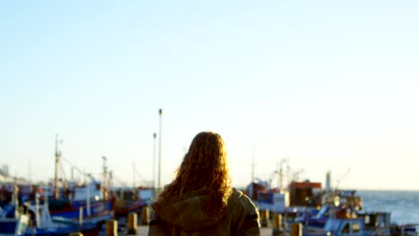 woman standing on the dock 4k