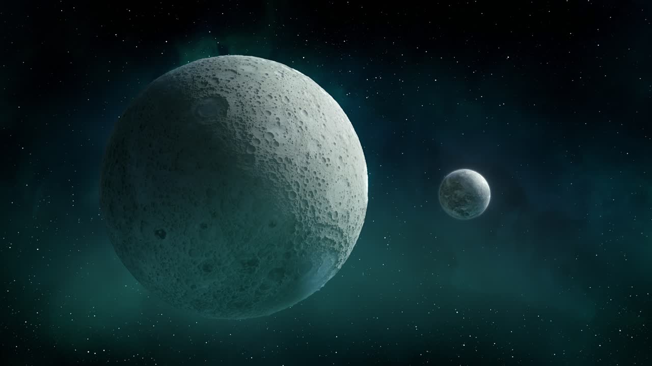 un misterioso paisaje celeste con dos planetas enigmáticos y hermosos en el espacio