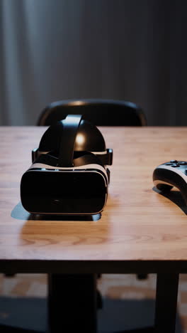 vr headset on wooden table