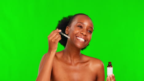 Beauty-serum,-black-woman-and-green-screen