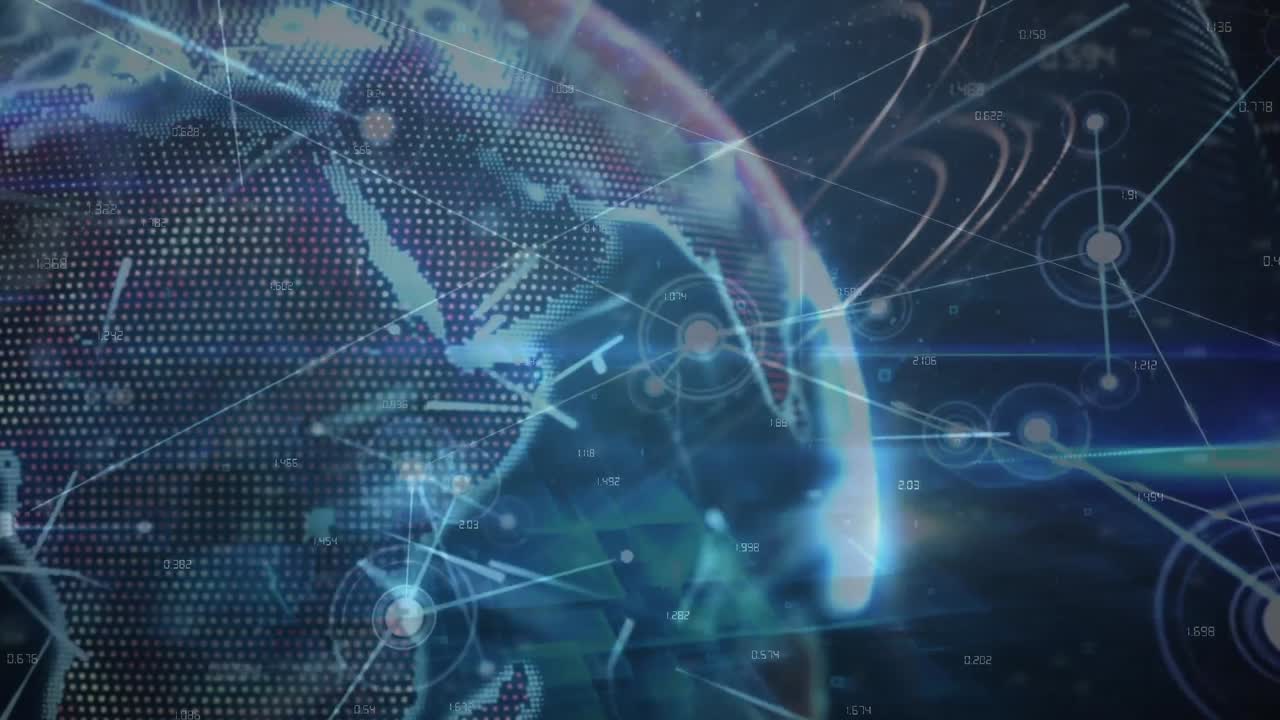 Animation of network of connections with lights over rotating globe