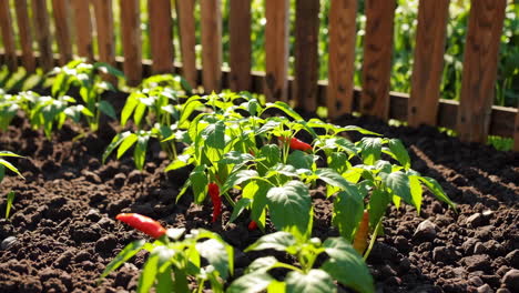 chili pepper plants growing in a garden bed
