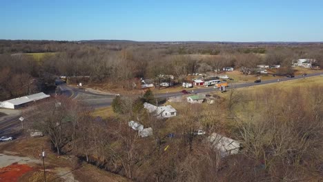 aerial approach to intersection connecting northwest arkansas to missouri