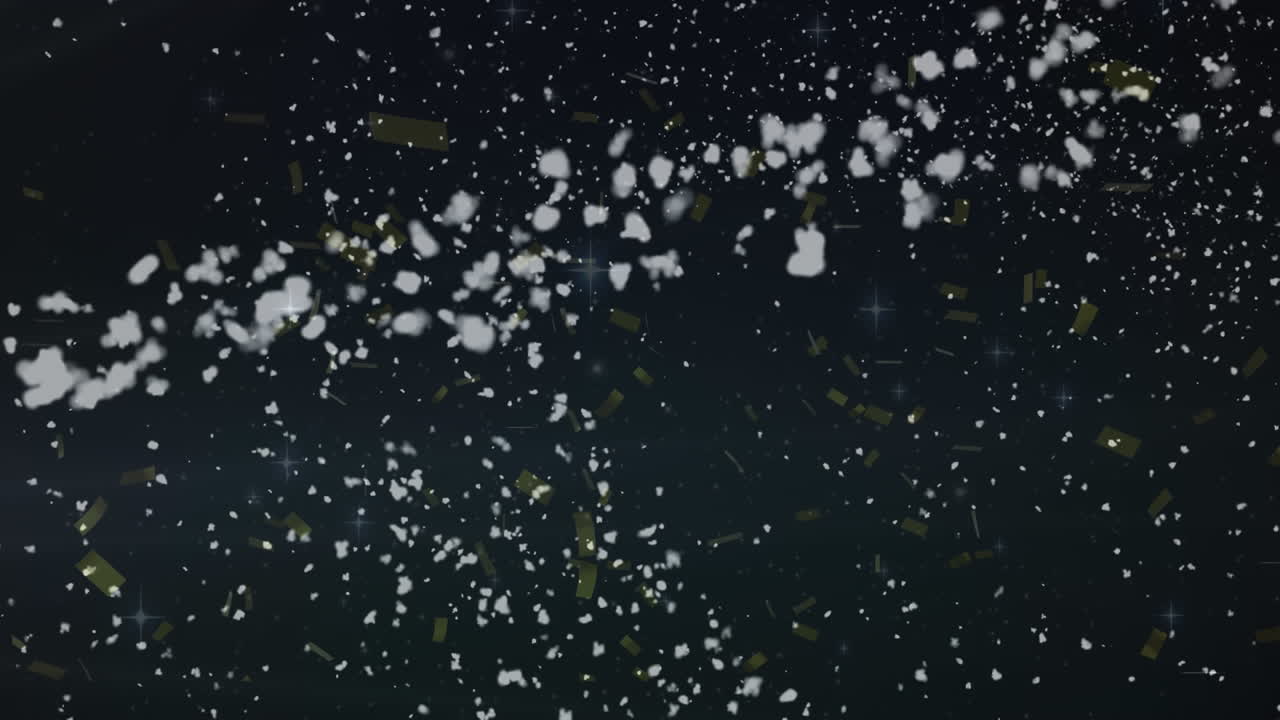 검은색 배경 에 있는 콘페티 와 눈송이 의 애니메이션