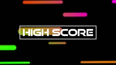 Animation-Von-Highscore-Text-Mit-Bunten-Balken,-Die-Sich-Auf-Schwarzem-Hintergrund-Bewegen