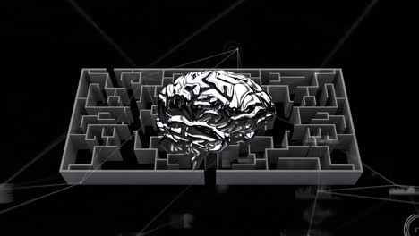 Animation-Des-Digitalen-Gehirns-über-Labyrinth-Und-Datenverarbeitung