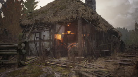 old abandoned rural wooden house in russian village in summer