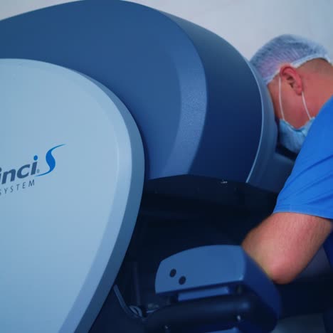 manual control by minimally invasive surgical system. modern equipment in operating room.