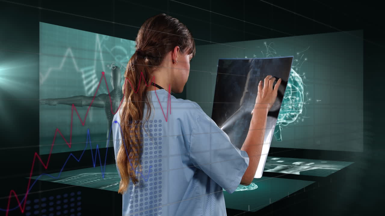 animación de una doctora biracial sobre el procesamiento de datos