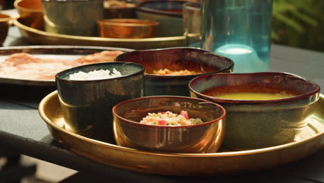indian food platter on a outdoor table