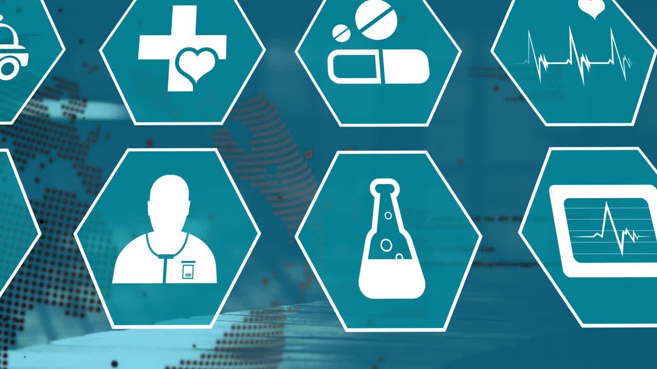 전 세계에 걸쳐 의료 아이콘의 애니메이션 및 데이터 처리