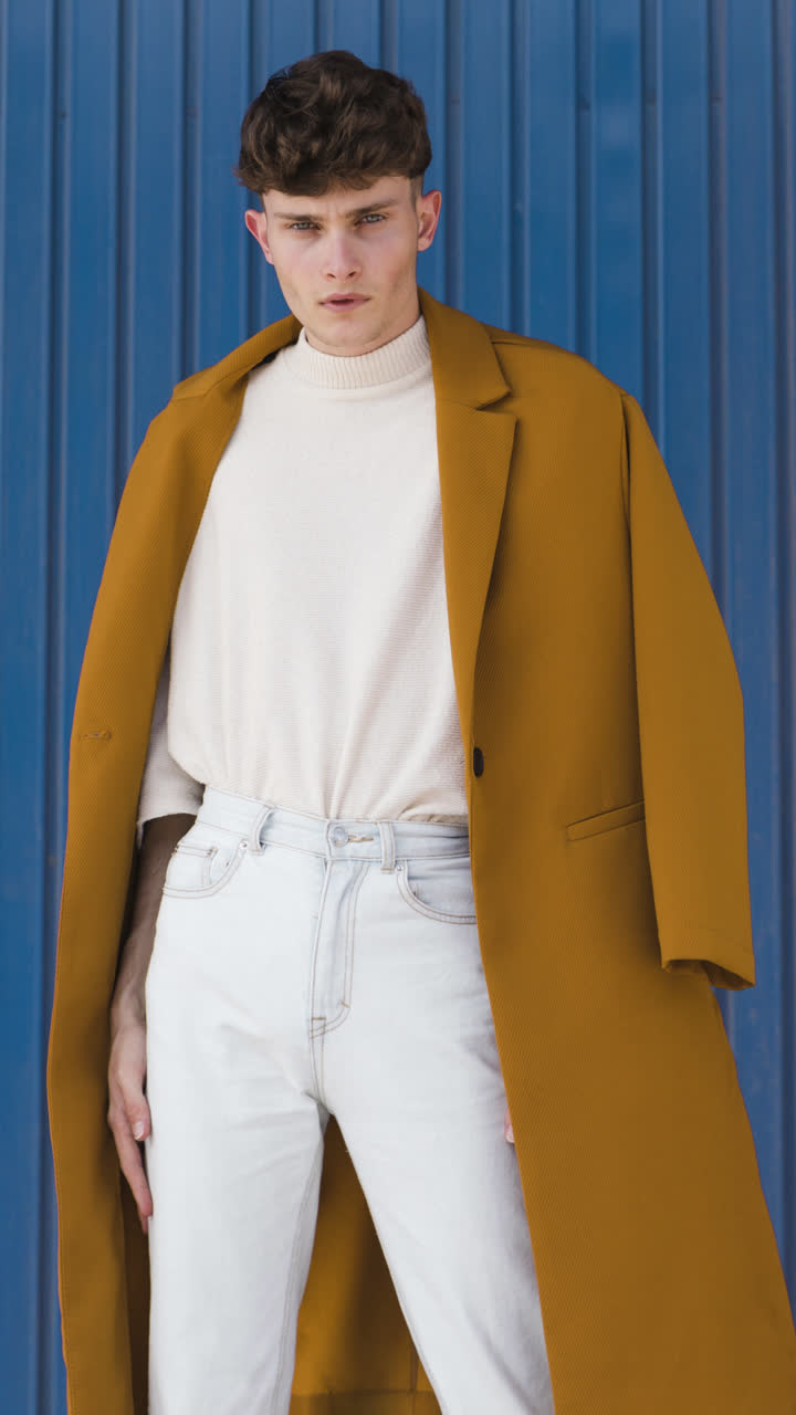 Fashionable Man in Autumn Attire with Online Sale Offers