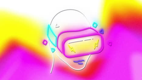 wearing virtual reality headset, person in animation with vibrant neon colors