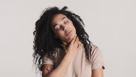 African-american-tired-woman-over-white-background.