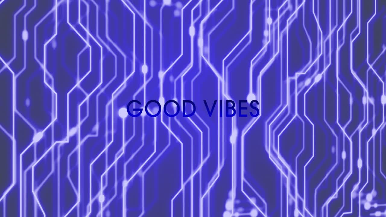 Animation of good vibes text and shapes on blue background