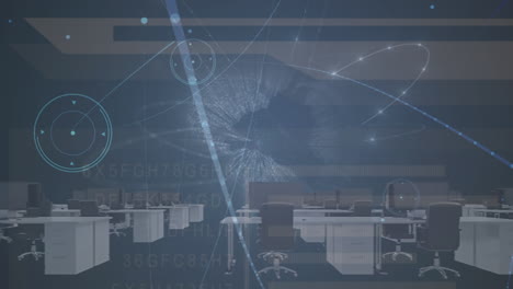 Animation of data processing and office over globe