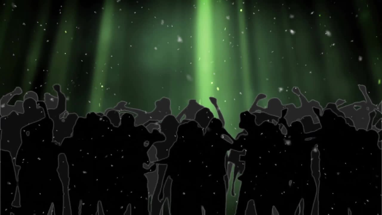 Animation of spots of light falling over people dancing in background