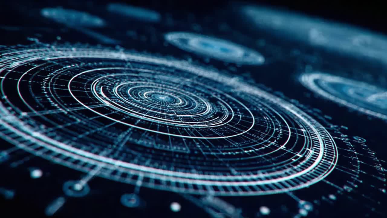 Exploring the Depths of Digital Design: A Close-Up View of Intricate Circular Patterns and Data Visualizations in a Futuristic Interface