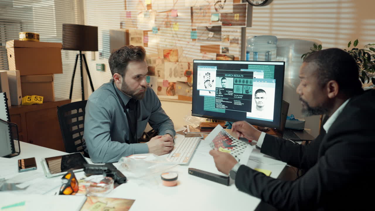 Detectives Examining Evidence in Crime Investigation Office