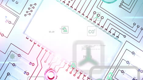 animación del procesamiento de datos a través de iconos digitales y placas de circuitos