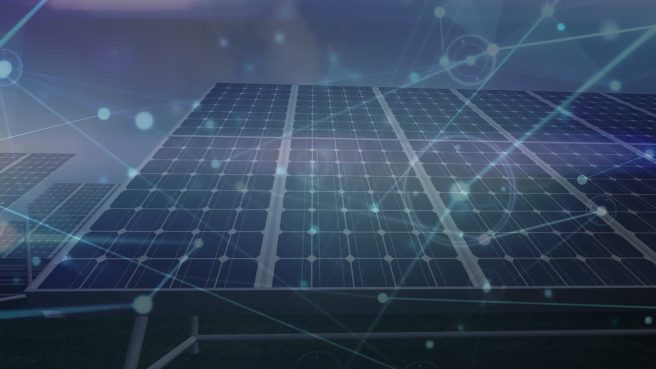 анимация сети соединений через солнечные панели