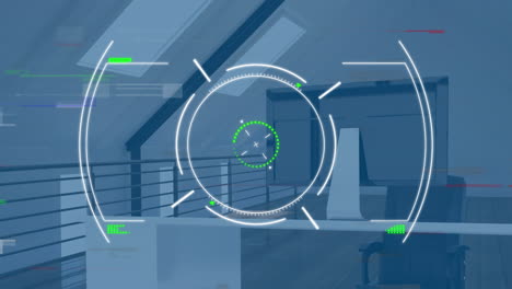 animación de escaneo de alcance y procesamiento de datos sobre una oficina vacía