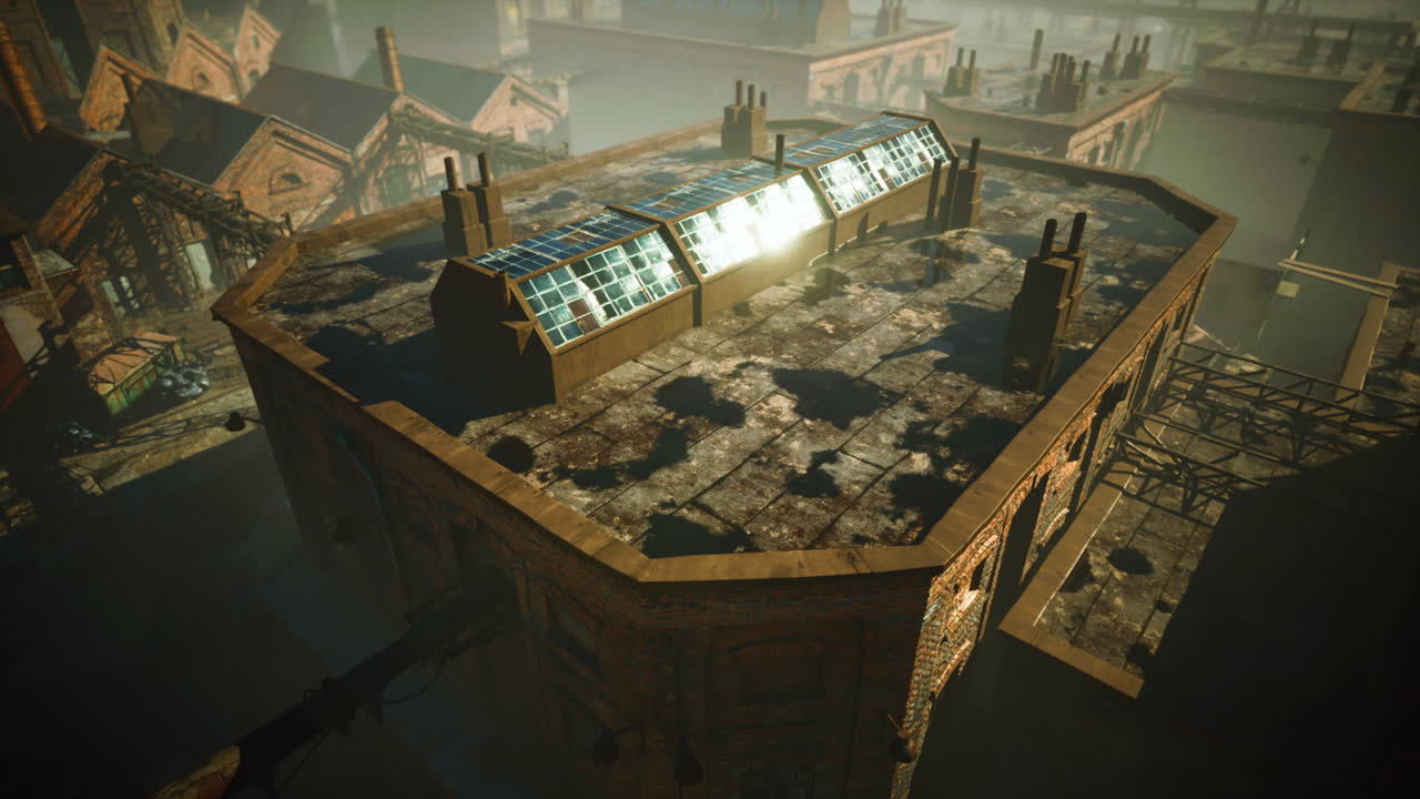 매우 심하게 오염 된 산업 공장의 폐허