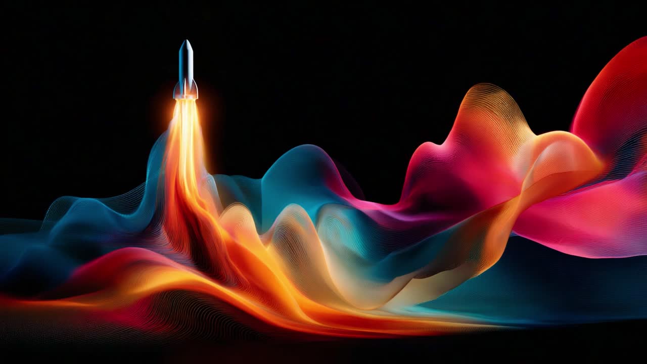 A Stunning Visual Representation of a Rocket Launch, Capturing Dynamic Color Waves and Energetic Motion in a Mesmerizing Display of Light and Form, Symbolizing the Power of Space Exploration