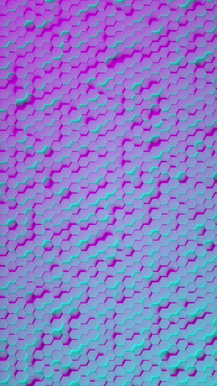 Hexagon geometric pattern as abstract background with neon light. 3d animation loop vertical