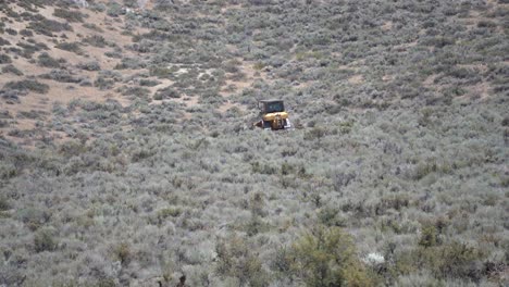 bulldozer conduce a través de un gran bosque