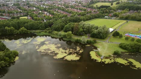 Aerial-shot-of-The-Waterworks-in-North-Belfast,-NI