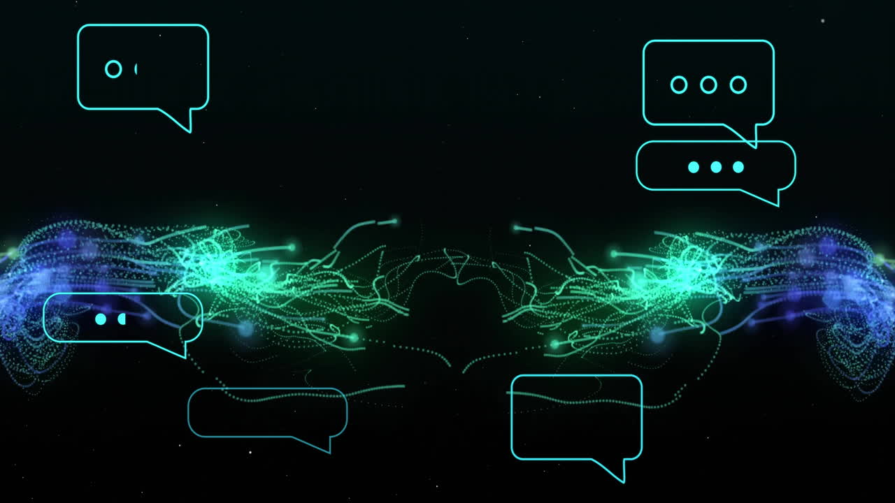 Animation of ai chat and digital data processing over scope on black background