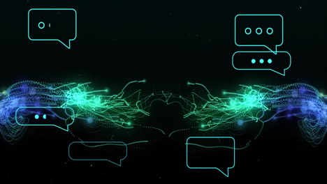 animation of ai chat and digital data processing over scope on black background