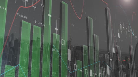 procesamiento de datos financieros a través de la red de red contra el paisaje urbano en segundo plano