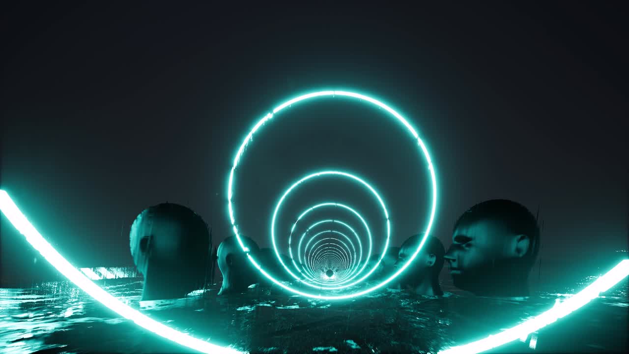 paisaje de círculo de neón en estilo abstracto en fondo claro. fondo de juego. fondo de universo de glitch. fondo vacío. paisaje alienígena. 4k