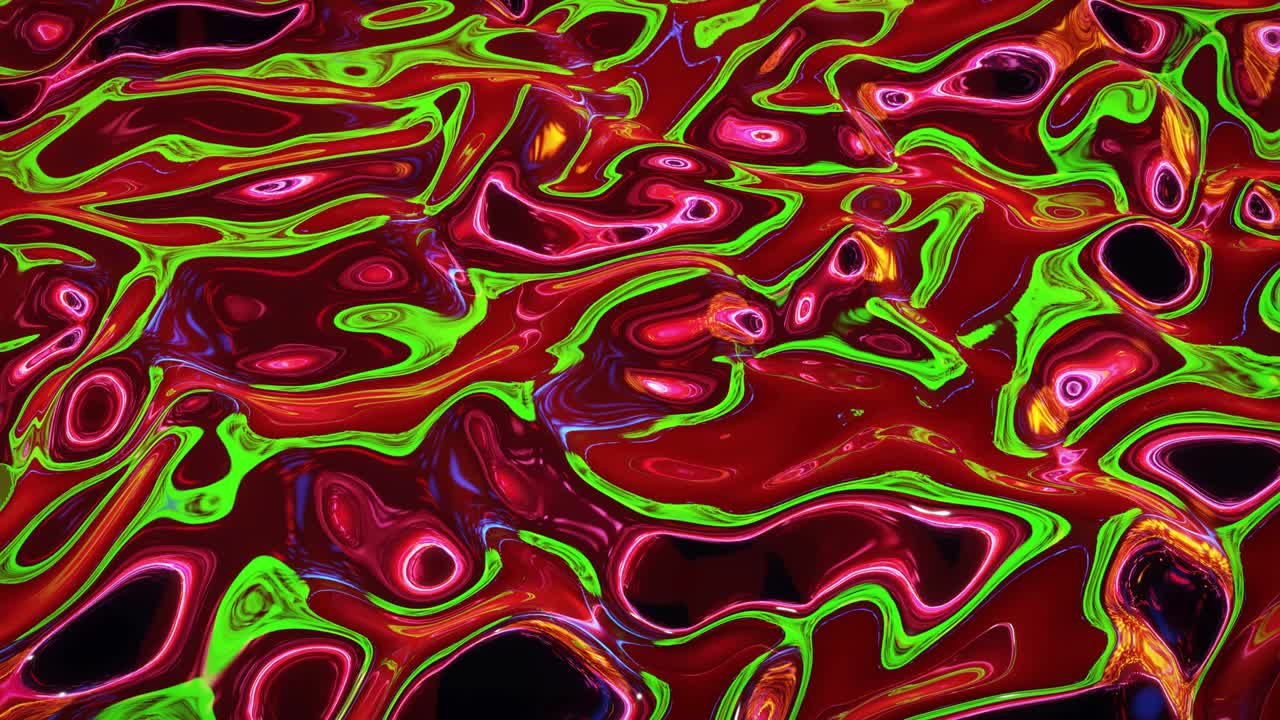 Looped abstract iridescent fluid background. Beautiful wavy glass surface of liquid with pattern, gradient color and flow waves on it. Creative bright bg with soft smooth animation.