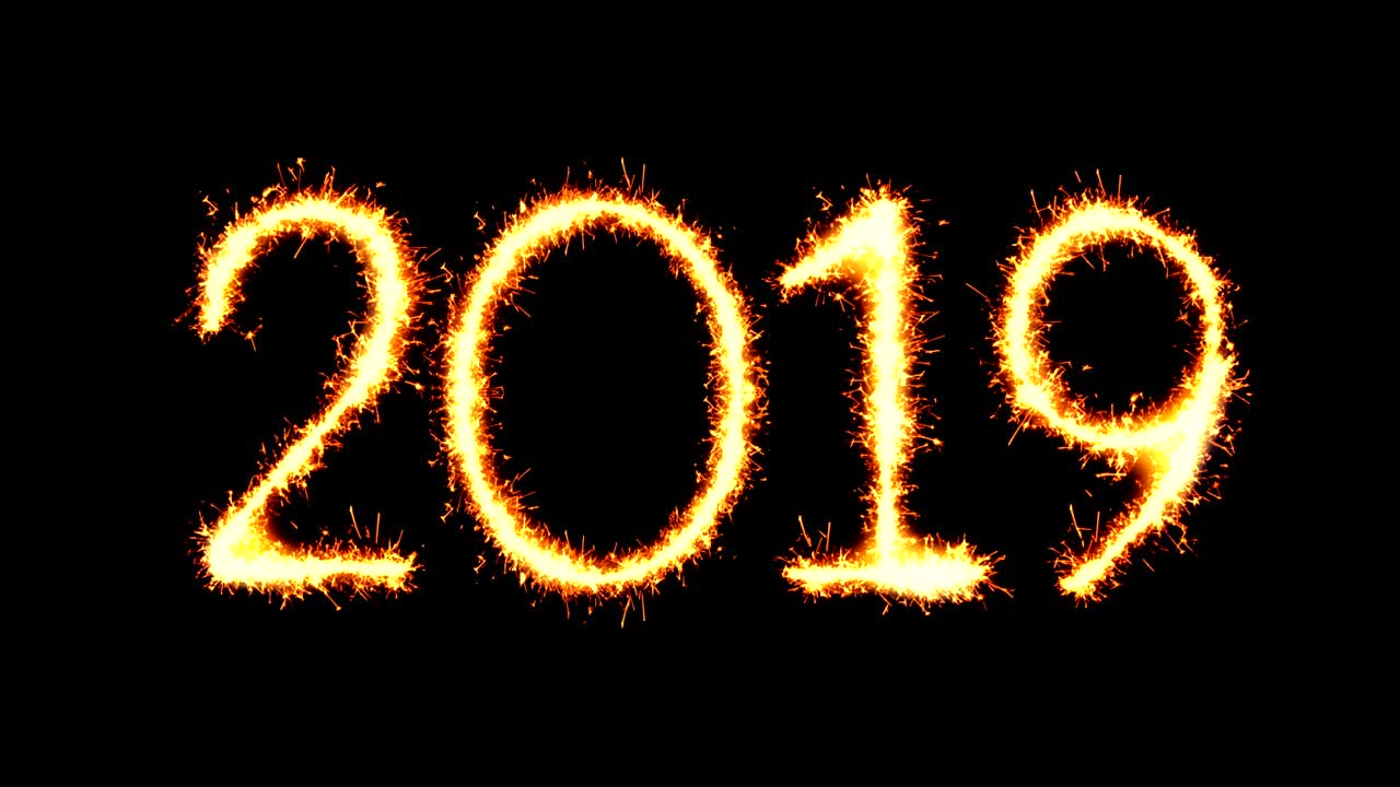 2019 Text Sparkler Glitter Sparks Firework Loop Animation