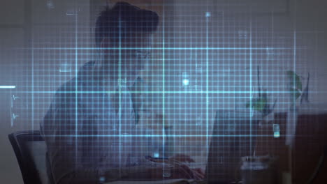 animación de la línea de vida sobre los hombres usando computadora portátil