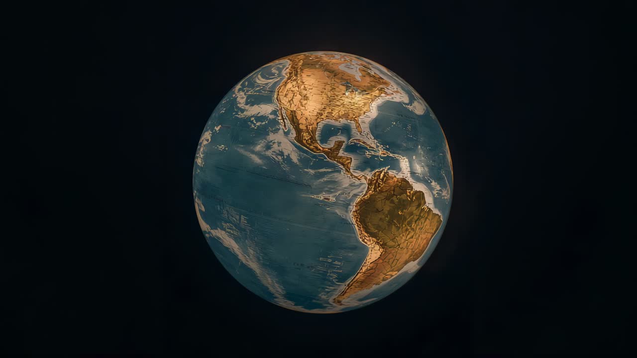 Rotating on play, Earth globe showing eastern Atlantic, west Africa in space, simulating daylight