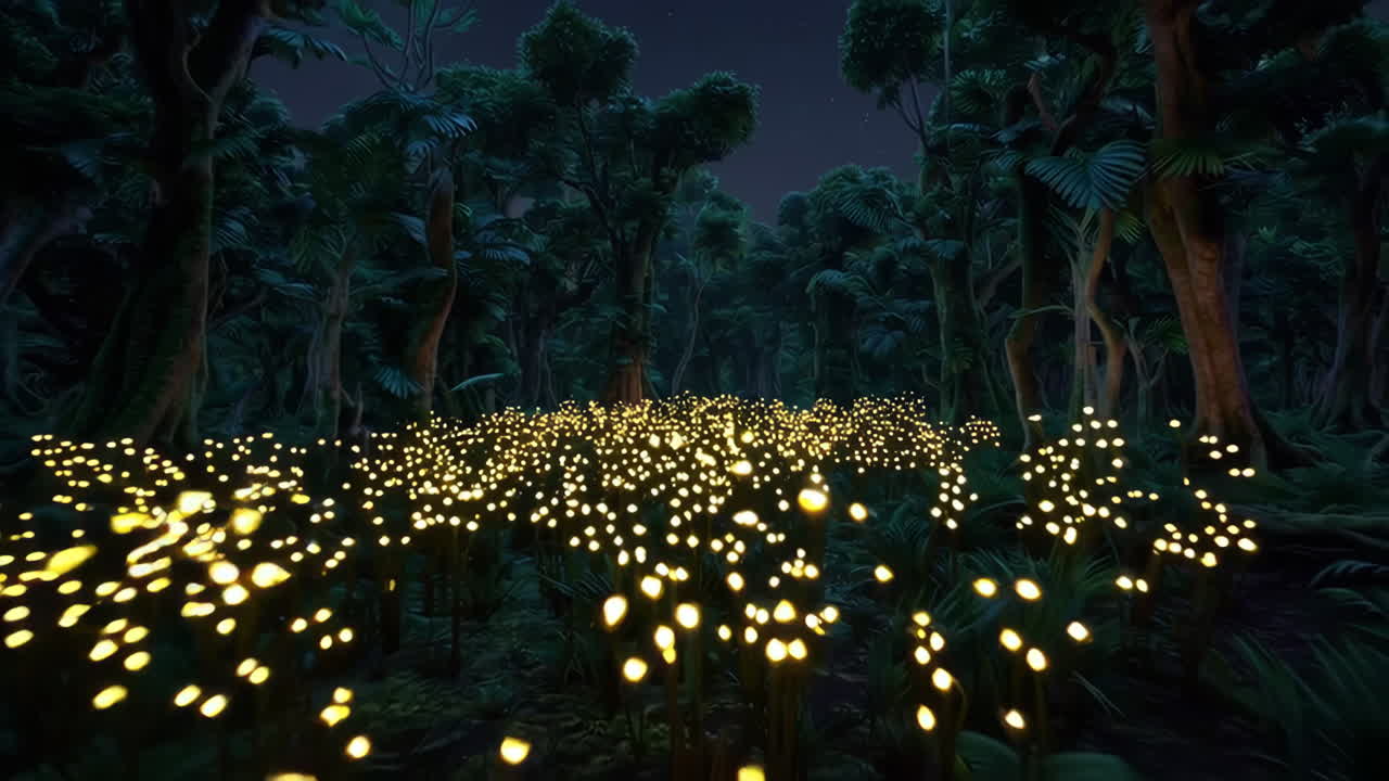 Glowing Firefly Jungle at Night