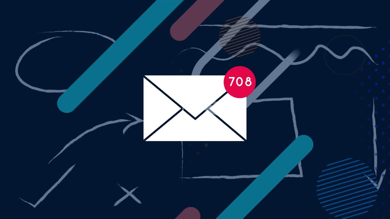 анимация конверта с цифрами, меняющимися по иконкам