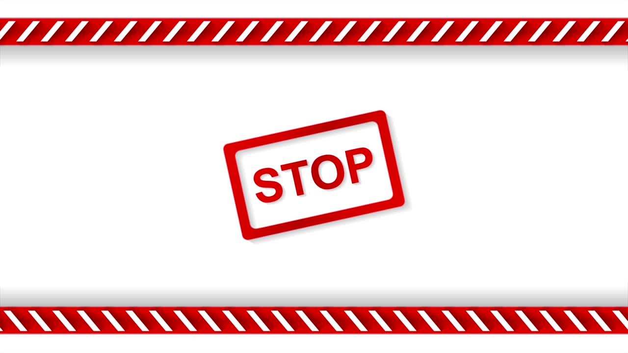 animación de video de señal de parada y cinta de peligro