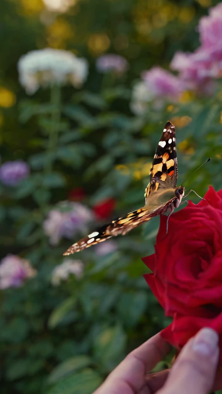 Serena scena di un giardino con margherite a fuoco, catturata a livello degli occhi