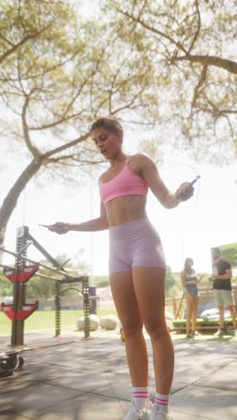 woman skipping rope during outdoor workout