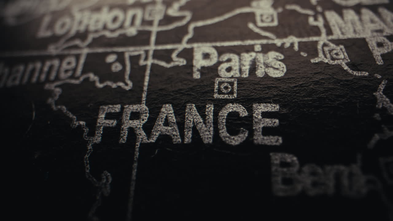 Close-up of a World Map Focusing on France