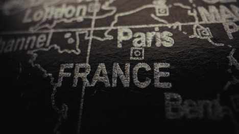 close-up of a world map focusing on france